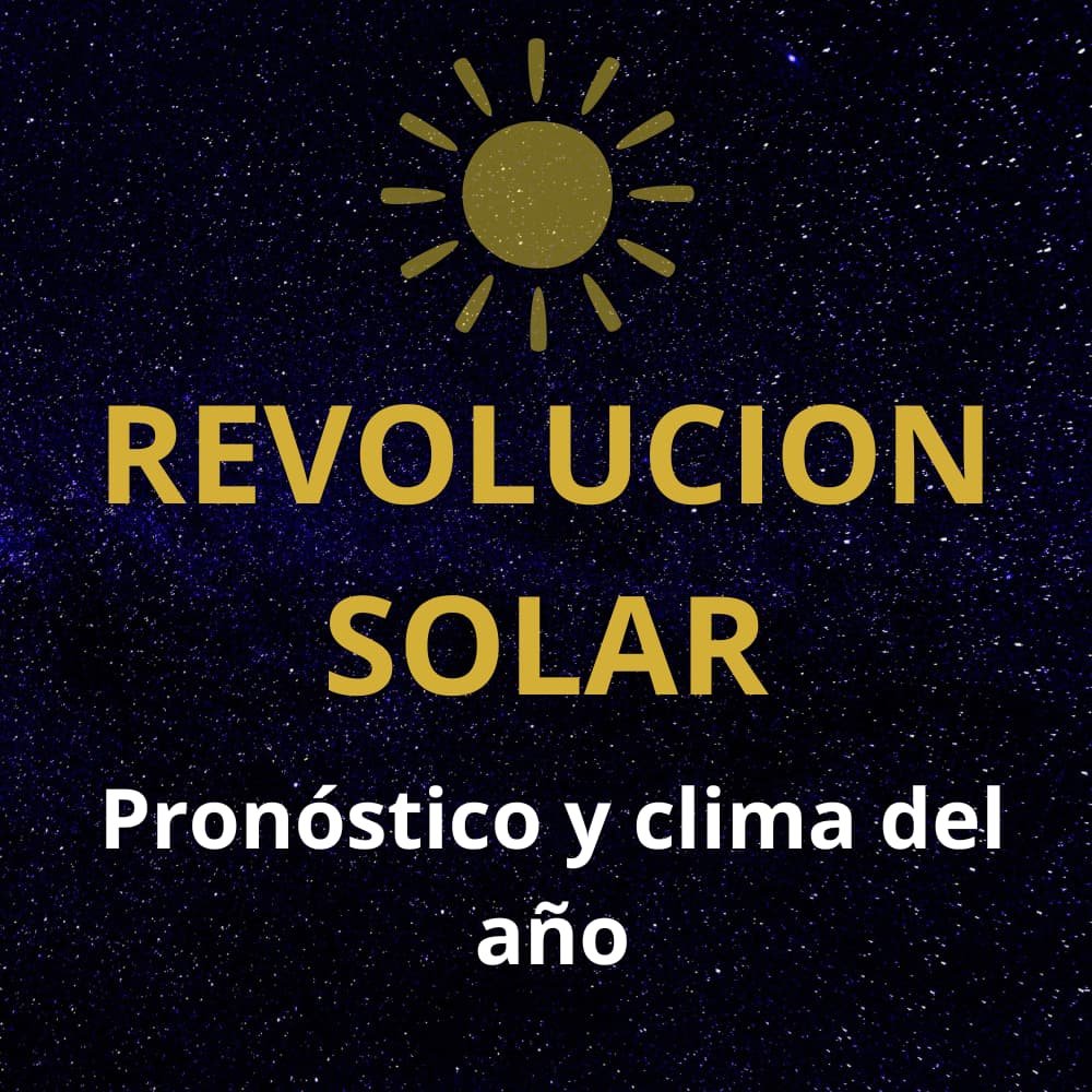 imagen de icono sol con fondo cielo estrellado nocturno y texto revolución solar , pronóstico y clima del año