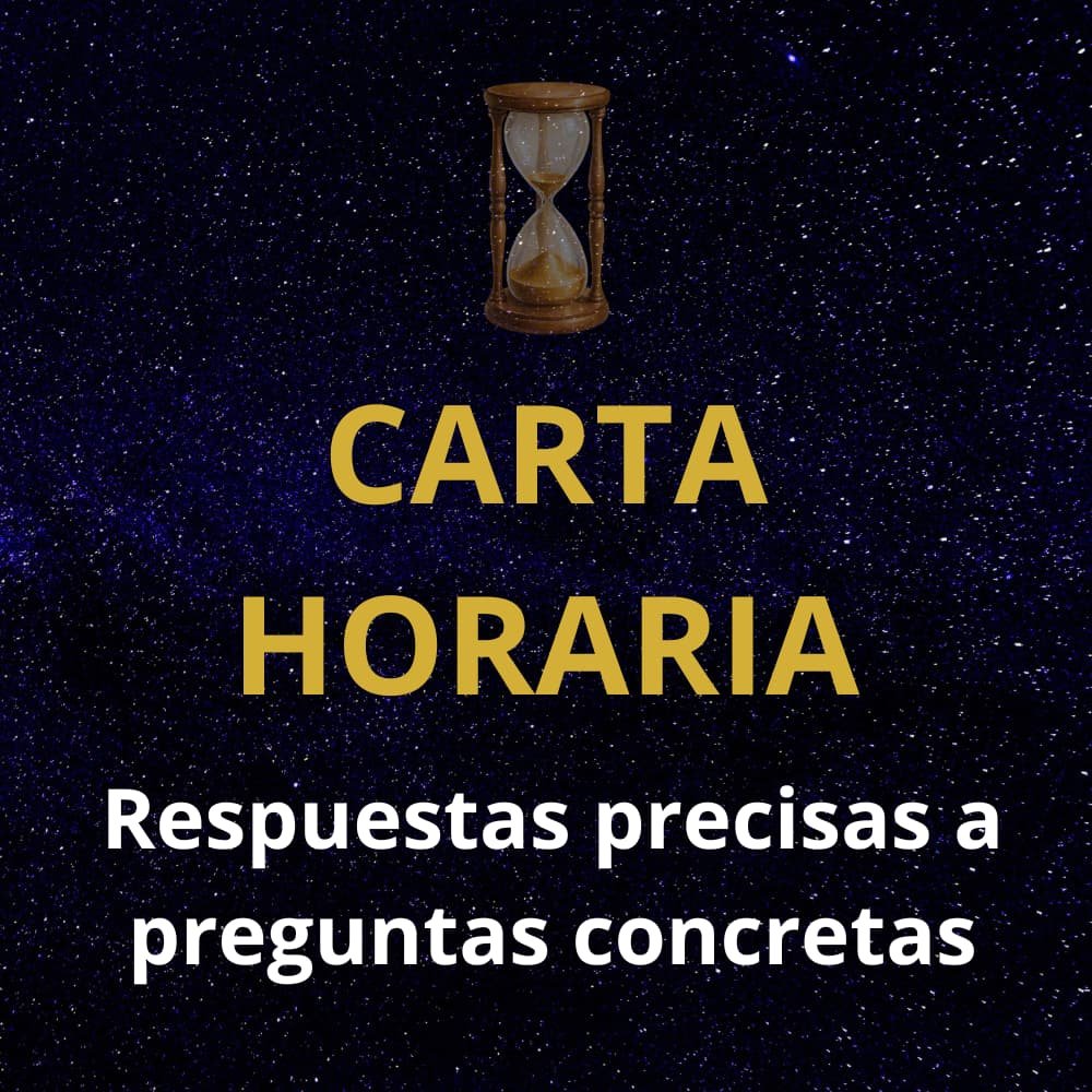 reloj de arena en fondo de cielo estrellado con texto carta horaria respuestas precisas a preguntas concretas