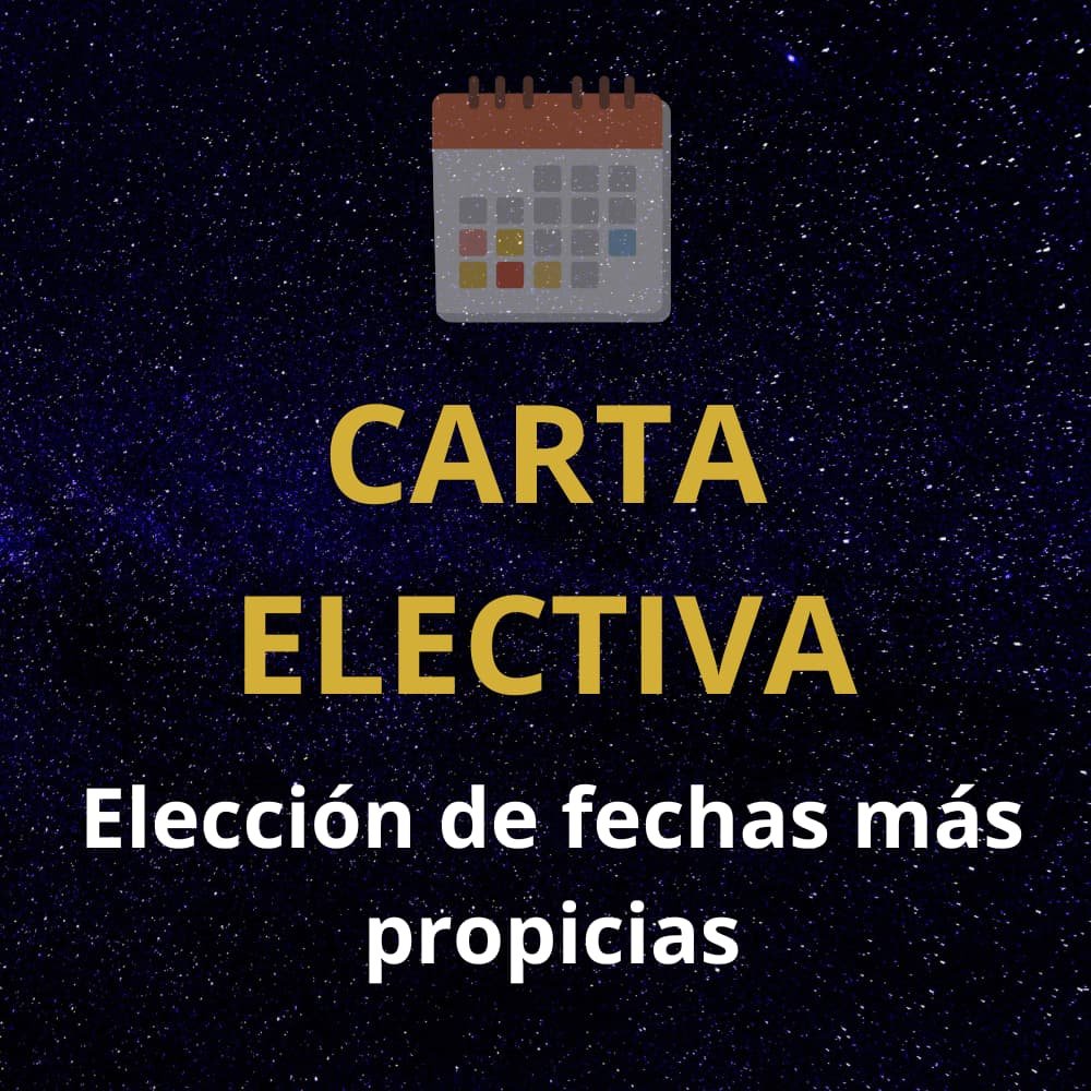 calendario sobre fondo estrellado sobre el servicio de carta electiva y texto de elección de fechas más propicias